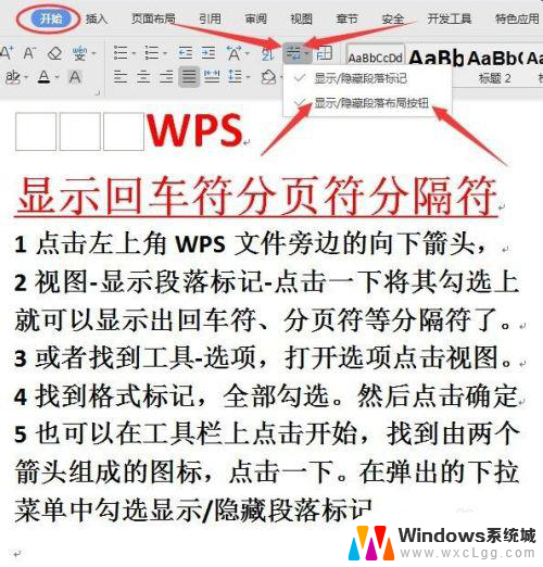 wps回车符号怎么显示 WPS文档中回车符、分页符显示问题解决